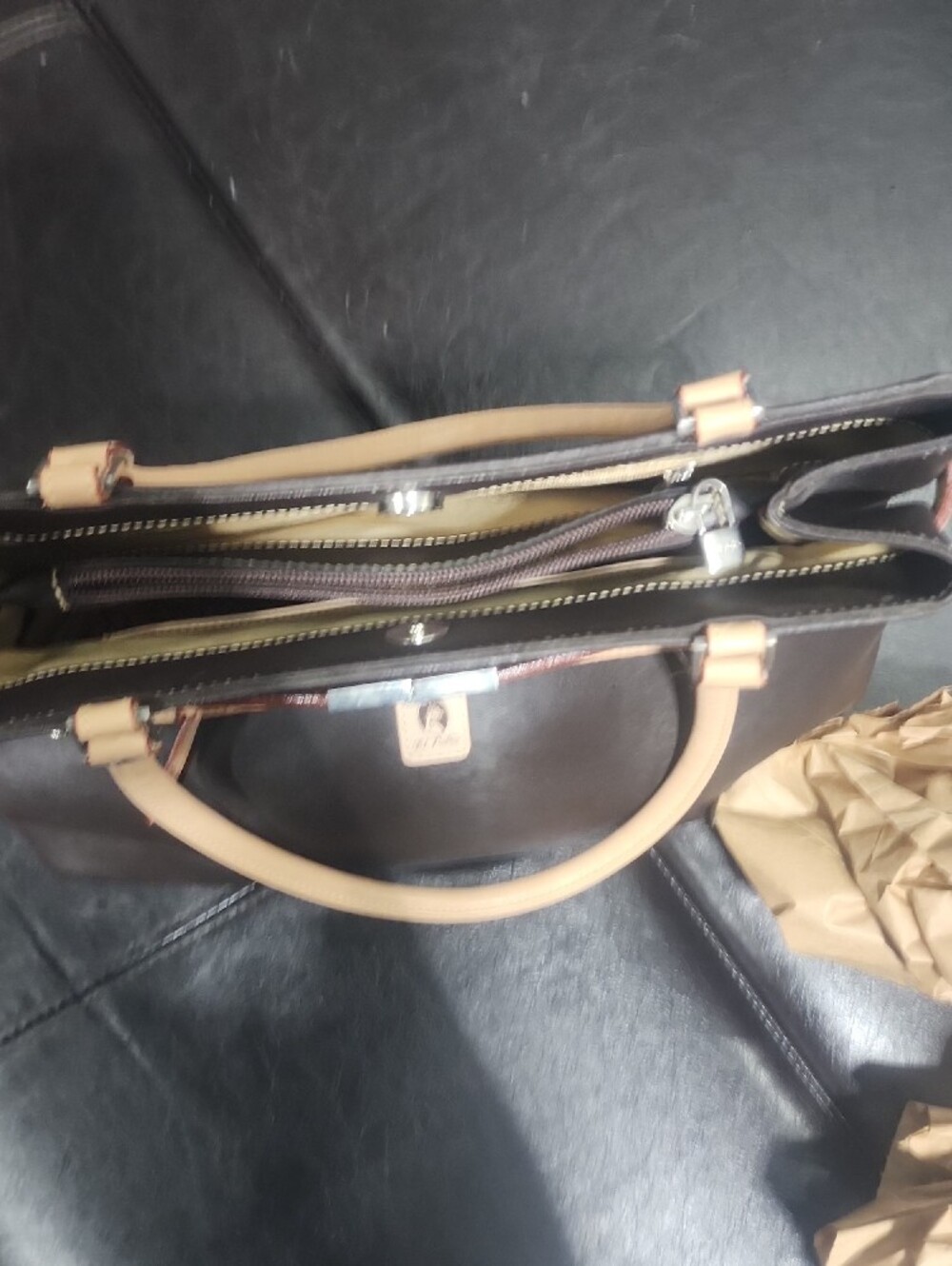 Classic Brown Tote with Beige Accents by - Picture 5 of 15